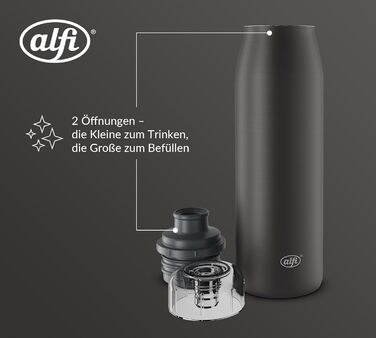 Термос-пляшка alfi ISO 500 мл чорна, нержавіюча сталь, герметична, для газованих напоїв, BPA-free, зберігає тепло до 12 годин, холод до 24 годин