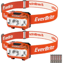 LED налобний ліхтар EverBrite 2 шт. з червоним та зеленим світлом, 5 режимів, для кемпінгу, відпочинку на природі, подарунок на Різдво, з 6 AAA батарейками (Помаранчевий)
