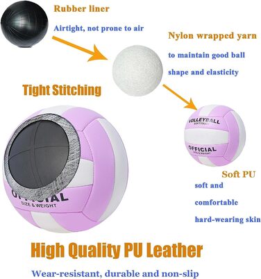 Волейбольний м'яч офіційний розмір 5, комплект з м'яким м'ячем для гри в приміщенні, на вулиці, на пляжі, тренувальний інвентар для волейболу та басейну, фітнес-зал, зелено-білий (фіолетовий/білий)