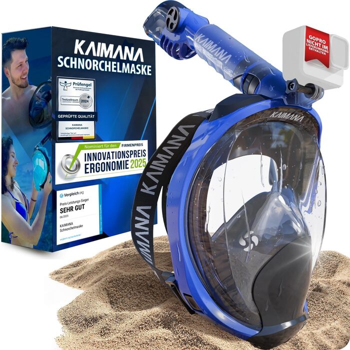 Маска для снорклінгу KAIMANA® дитяча, повна маска для плавання (блакитна, підліткова) з сумкою - безпечна від CO2