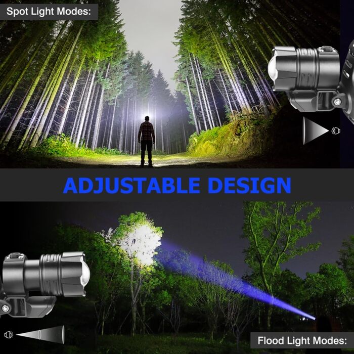 Налобний ліхтар NAKCNM LED 15000 люмен з COB світлом, акумуляторний, з заднім світлом, 4 режими, регульований фокус, водонепроникний, для риболовлі, туризму, бігу, кемпінгу та пригод