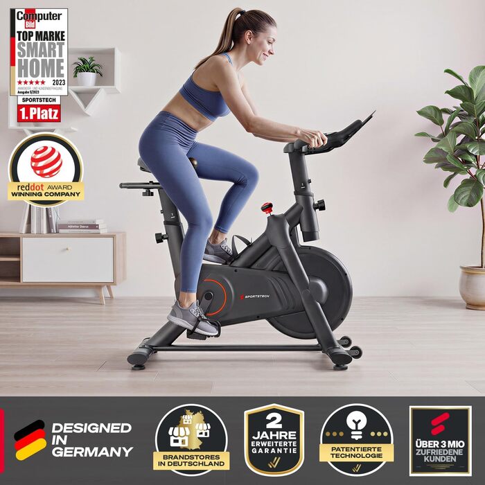 Велотренажер Sportstech SX175: Індоор-велосипед для дому з регулюванням магнітного опору, LED-дисплеєм, підтримкою додатків та вагою до 120 кг