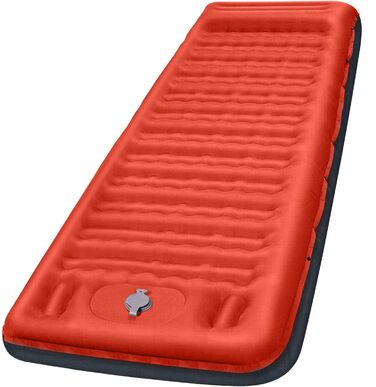 Надувний килимок для кемпінгу з інтегрованим насосом та подушкою, 12.7 см, компактний, для подорожей, туризму та відпочинку на природі (Оранжево-Чорний)