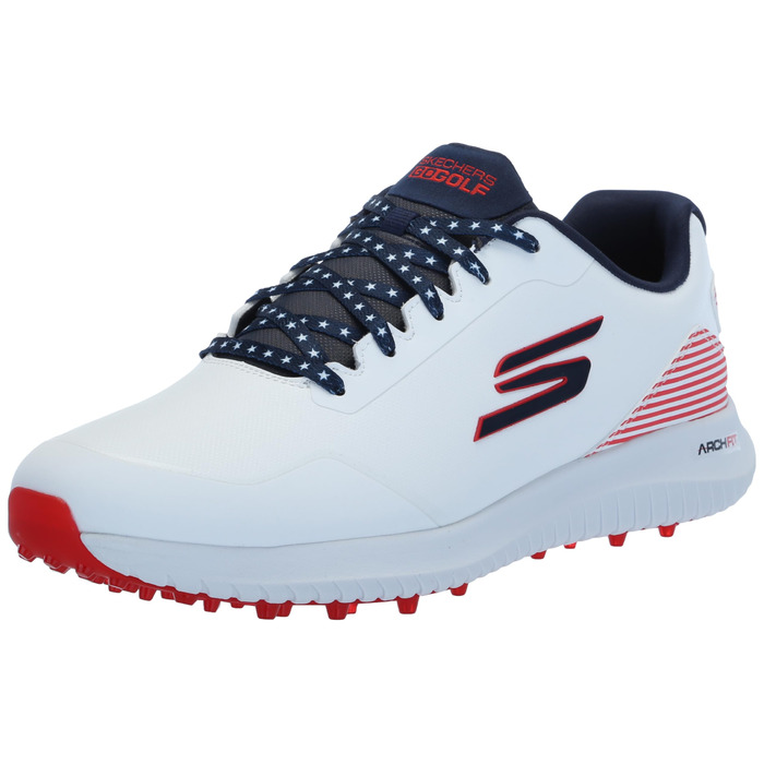 Гольф-взуття Skechers Max Fairway 3 Arch Fit для чоловіків без шипів (46.5 EU, Білий, Морська хвиля, Червоний)