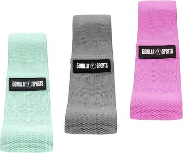Гума для фітнесу GORILLA SPORTS® - набір 3 шт., з сумкою, 3 рівні опору та кольори, 76 см, нековзна, гумова - еспандер, фітнес-гумка, тренувальний банд, hip bands, йога, тренування ніг