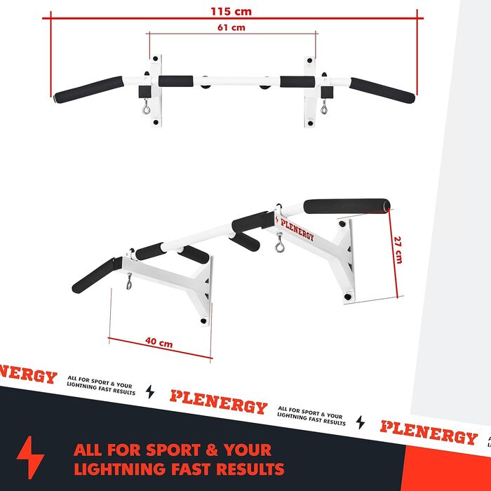 Турнік для стелі та стіни Plenergy S5, чорний, 6 нековзних ручок, комплект для монтажу
