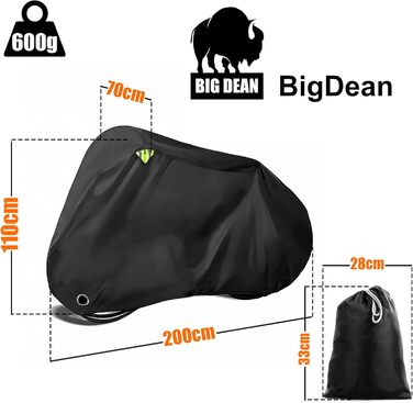 Водонепроникний чохол для велосипеда BigDean – захист від негоди, підходить для 1-2 велосипедів, мотоциклів та ролерів, поліестер 210D