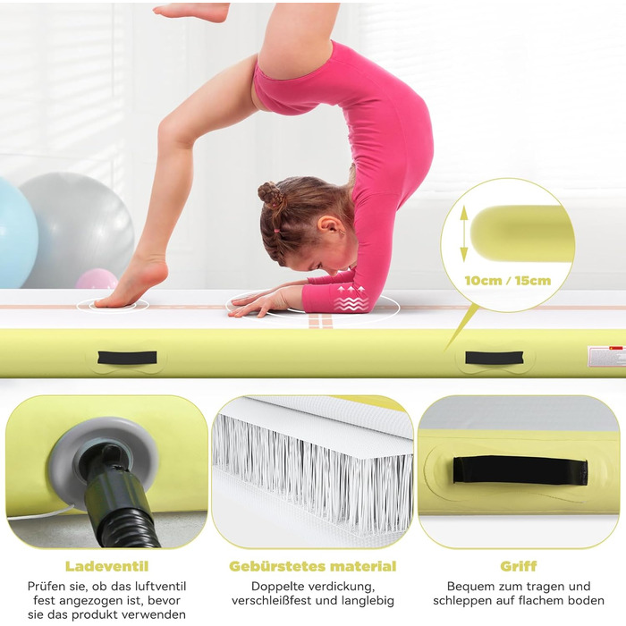 Мата Airtrack Matte для гімнастики, йоги та тренувань: 2/3/4/5/6м, 10/15см, з електричним насосом 600W, для дому, на вулицю, фітнес, оранжева + жовта