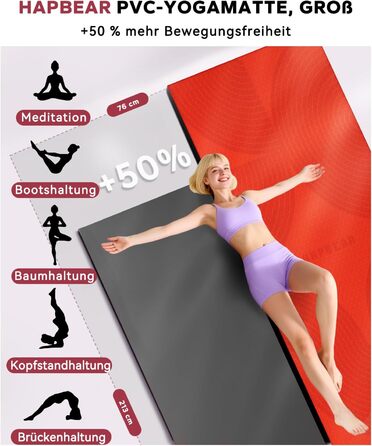 Йога мат HAPBEAR XXL: широка, спортивна, фітнес-мат з антиковзаючим покриттям 198x137 см / 183x116 см / 6 мм, надміцна, для пілатесу, тренажерного залу, дому, воркауту, зелена