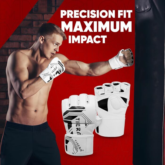 Рукавички для MMA TIGERA: бокс, кікбоксинг, муай-тай, спаринги (S/M, білі)