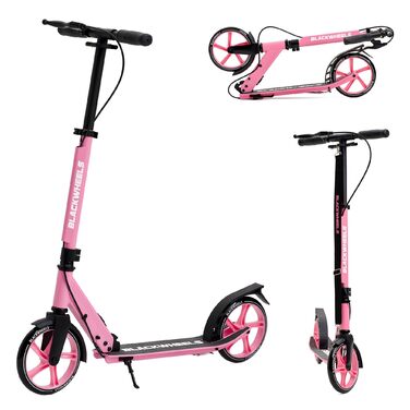 Самокат Blackwheels Orio Cityroller 200мм: складаний, алюмінієвий, з регулюванням висоти, ремінцем, ABEC 7, антиковзким деком (Чорно-Рожевий)