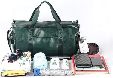 Спортивна сумка з відділенням для взуття та мокрих речей, дорожня сумка з PU шкіри, велика, водонепроникна, для фітнесу, подорожей, спортзалу, чоловіча/жіноча (Зелена)