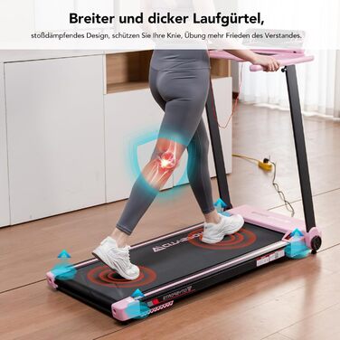 CITYSPORTS Електричний біговий тренажер, складаний, до 12 км/год, LED-дисплей, APP, тримач для планшета 360°, рожевий