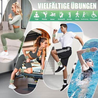 Важкі манжети BECOJADDE для ніг та рук, 0.45 кг / 0.9 кг (комплект 2 шт.) для бігу, кардіо та силових тренувань. Зелені, 0.9 кг пара (0.45 кг кожна).