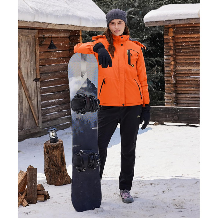 TACVAEN Жіноча куртка-перехідник, тепла зимова куртка, куртка для хайкінгу, вітронепроникна куртка з водонепроникною блискавкою, біло-чорна (XXL, помаранчевий)