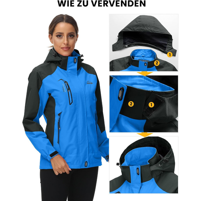 Жіноча трекінгова куртка Outdoor, вітронепроникна та водонепроникна куртка-дощовик, дихаюча функціональна куртка з відстібаною капюшоном (Блакитна, M)