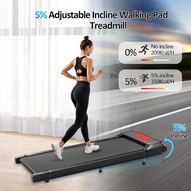 Біговий доріжка Romon для дому, Walking Pad з нахилом, компактний, подвійна амортизація до 120 кг, 2-6 км/год з LED-дисплеєм та Bluetooth APP, портативний, без монтажу, фітнес-обладнання для дому та офісу