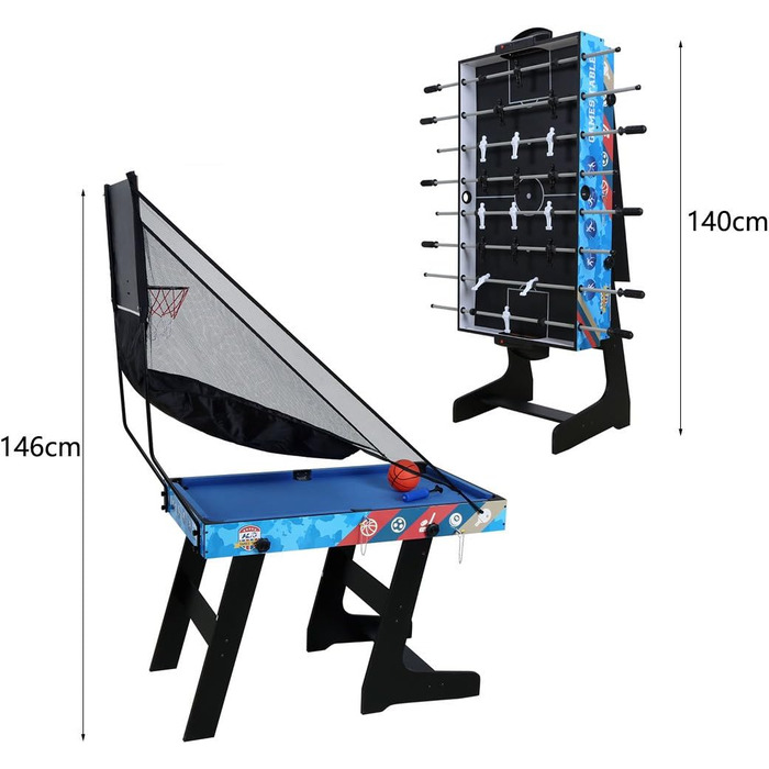 HLC 5-в-1 Багатофункціональний стіл для ігор: пінг-понг, хокей на повітрі, більярд, баскетбол, кікер