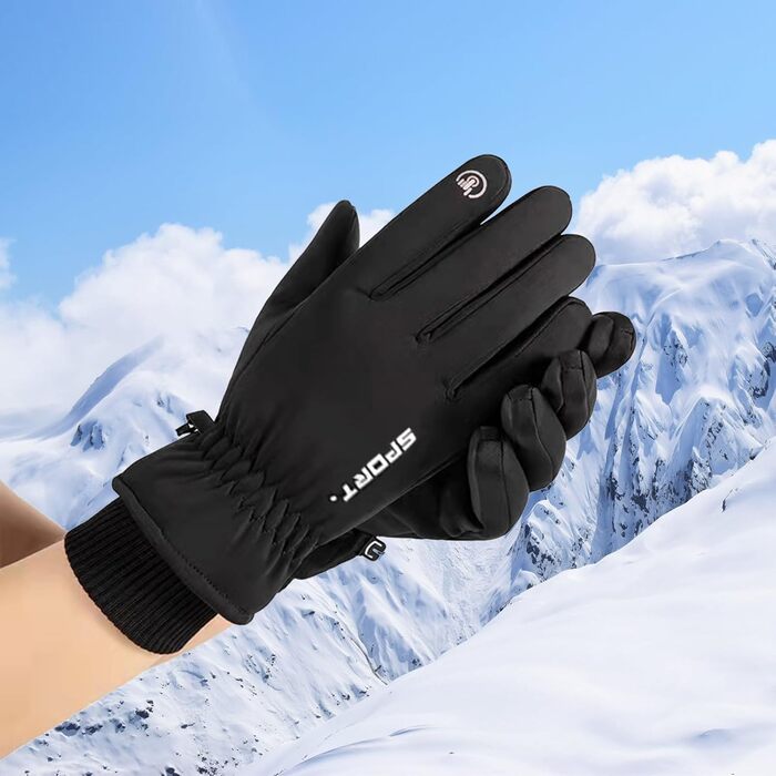 Чоловічі зимові рукавички KXF з натуральної шкіри, утеплені флісом, вітронепроникні, для їзди на велосипеді, водіння, бігу, кемпінгу та хайкінгу (Чорний)