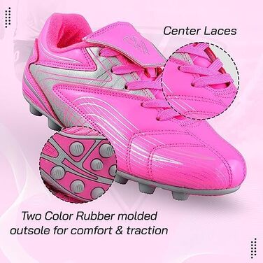 Футбольні бутси Vizari Striker JR FG для дітей - шипована підошва, для хлопчиків та дівчаток (28 EU, Рожево-срібні)