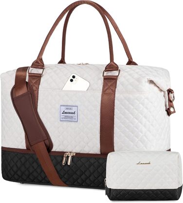 Спортивна сумка LOVEVOOK для жінок з відділенням для взуття, ручна поклажа для подорожей, сумка-мішок для вихідних, сітка для Gym, пляжу, сауни, кемпінгу (XL, 2 шт., Бежевий, Чорний, Коричневий)