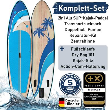 Надувний SUP Борд BRAST Tropic | Комплект для станд-ап паддлбордингу | 320x81x15 см | 6 дизайнів | 5 років гарантії | з аксесуарами | 2-в-1: SUP та каяк | тримач для Action Cam, петля для ніг, насос, рюкзак