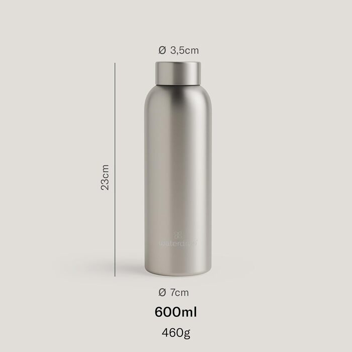 Термобутилка waterdrop® 600 мл із нержавіючої сталі, подвійні стінки, герметична, для газованої води, зберігає 24 год холод, 12 год тепло, колір таупе, матова