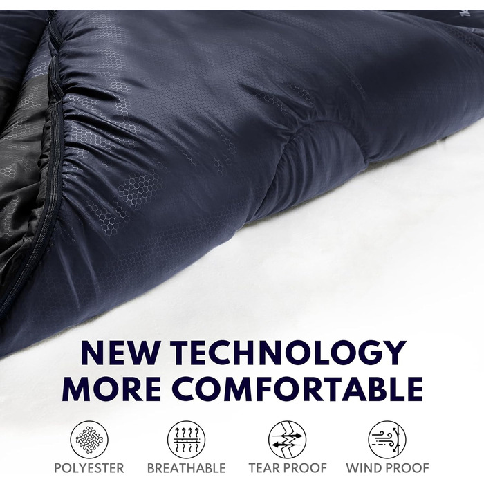 Спальний мішок XXL для дорослих, тепла погода, для кемпінгу, зимових походів, полювання та подорожей (3,2 кг, блакитний)