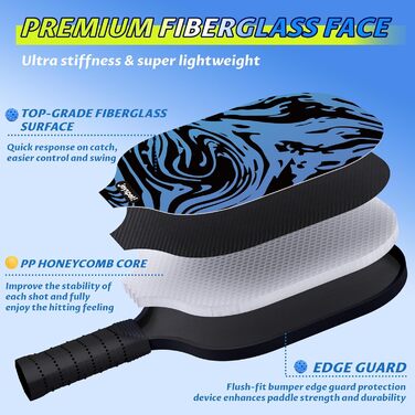 Набір для піклболу JOY SPOT! 2 ракетки, 4 м'ячі, сумка – Легкі ракетки з фібергласовою поверхнею для чоловіків, жінок та початківців – Ідеально для гри в приміщенні та на вулиці