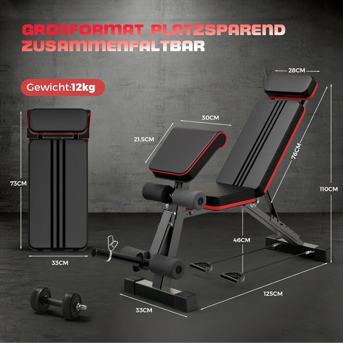 Багатофункціональна розкладна лава для гантелей 12 в 1, регульована фітнес-лава для вправ на прес та римський стілець, витримує до 400 кг, для домашніх тренувань