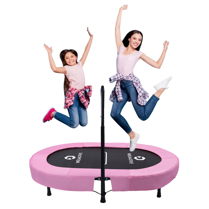 Батут овальний для дому 2 осіб, до 150 кг, рожевий з сіткою - для дітей та дорослих, фітнес, розвиток м'язів
