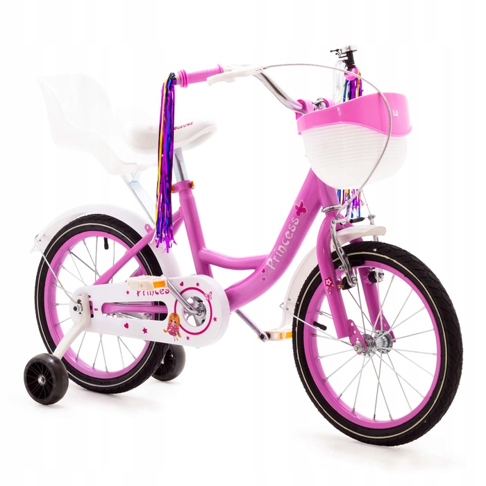 Дитячий велосипед 16 дюймів для дівчинки, рожевий, зі стрічками та сидінням