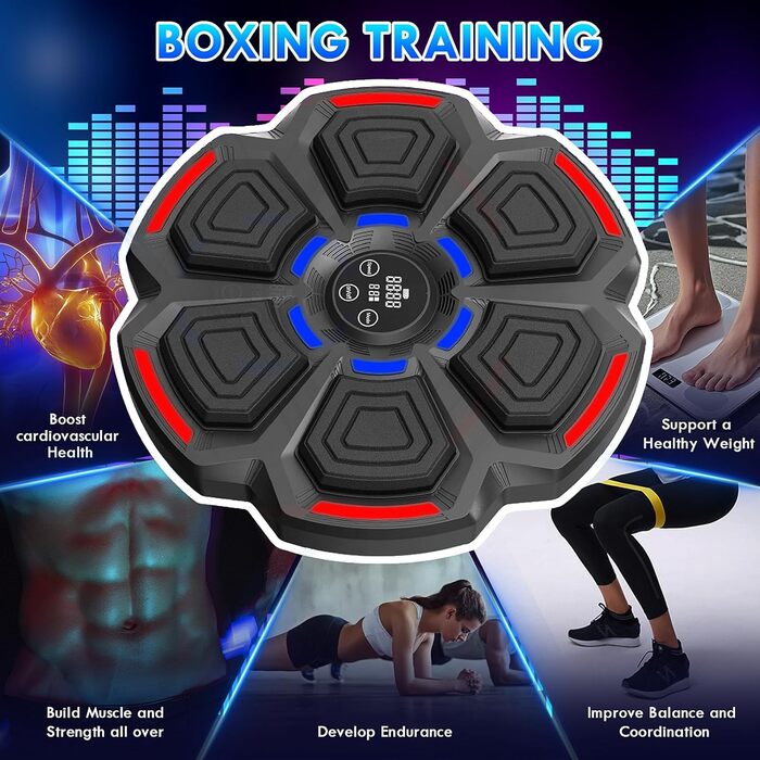 Електрична боксерська машина з Bluetooth, LED-підсвіткою та музикою Euakee. 9 режимів швидкості, функція підрахунку ударів, легка установка.