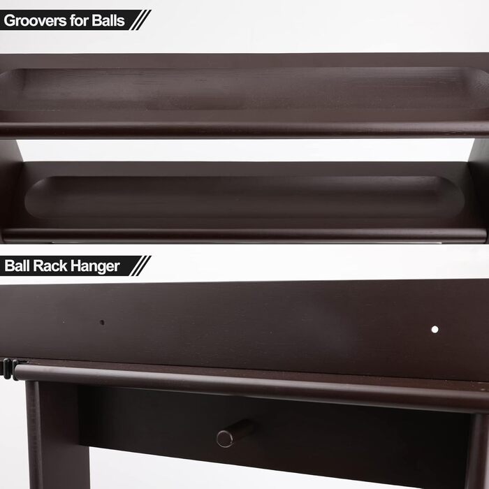 Стенд для київ та м'ячів для більярдного столу, бамбуковий, на 8 київ, з набором куль, органайзер для більярдного залу або клубу, темно-коричневий