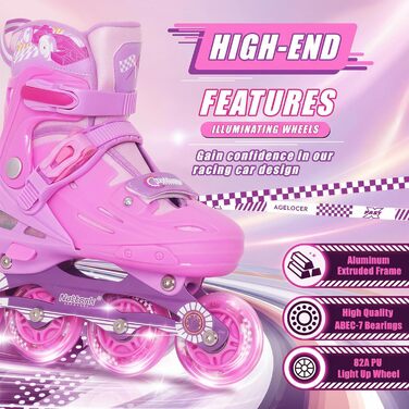 Інлайне ролики Nattork для дітей та дорослих, регульовані, рожеві, розмір 32-36