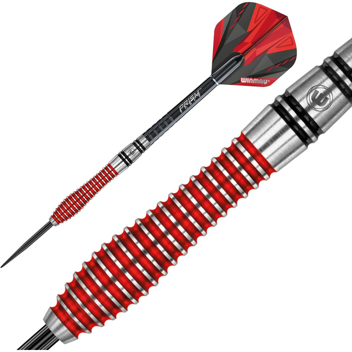 Дартс WINMAU Dennis Priestley, 22 г, професійний, вольфрамовий, сталевий наконечник, комплект з оперенням і шафтами