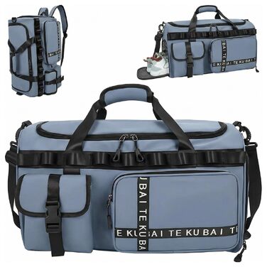 Спортивна сумка для подорожей 65л з відділенням для взуття та мокрих речей, містка сумка в зал та для плавання, синя