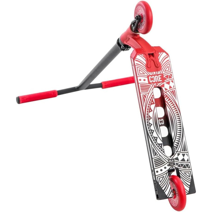 Трюковий самокат CORE Stunt Scooter Trick 110mm, ABEC 9, для дітей та дорослих (від 5 років), регульована висота 78-96 см + наклейка Fantic26 (Чорний/Червоний)