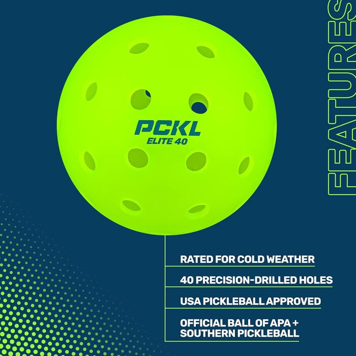 PCKL Elite-40 Піклбол м'ячі для турнірів, 4 шт, сертифіковані USA Pickleball