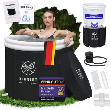 Eistonne Zennest Eistonne для дому 90см – XL Cold Plunge: велика ванна для крижаних процедур на відкритому повітрі з 6-шаровою ізоляцією. Зручна та портативна ванна для дорослих. (Rund-pro)