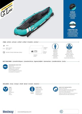 Надувний каяк Bestway Hydro-Force Ventura 280×86×40 см, комплект