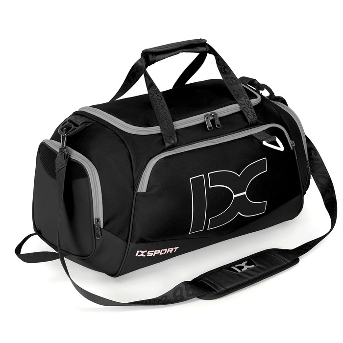 Спортивна сумка для подорожей INOXTO, складана сумка для залу та кемпінгу з відділенням для взуття та мокрих речей, унісекс (Чорна з білим)