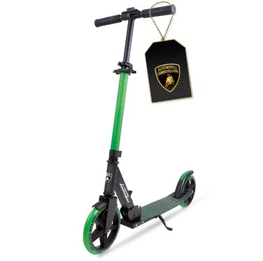 Самокат трюковий Lamborghini CityRoller складаний, регульована висота, для дорослих і дітей до 100 кг, зелений з підніжкою та заднім гальмом