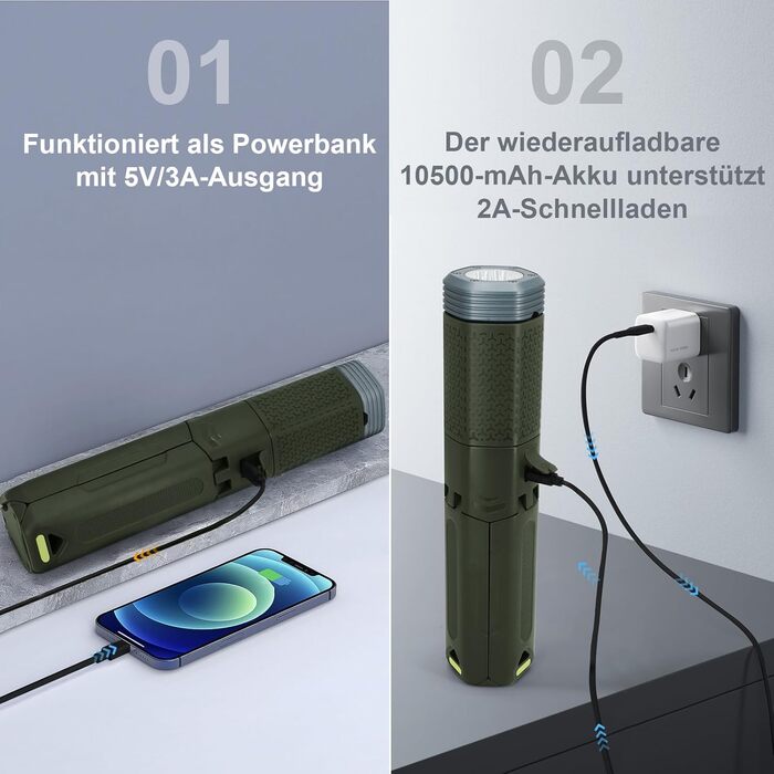 Налобний ліхтар-телескоп, 10500mAh, перезаряджається, водонепроникний, з магнітом, чорний/зелений