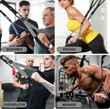 Слінг-тренажер для дому: повний комплект для тренувань всього тіла з дверним анкером, регульованими ременями, ручками та сумкою – фітнес-обладнання для дому (сірий)