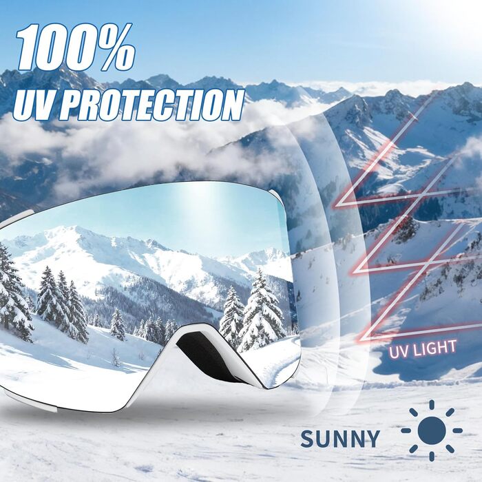 Скі-маска VCOROS YH693C з магнітною OTG, захист від УФ, проти запотівання, REVO покриття, регульований ремінь, сноуборд маска для катання на лижах 02-Срібло/Білий (VLT13%)