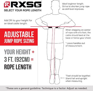 Стрибкове канатка Rx Smart Gear з неслизькими ергономічними ручками, важезним поліпропіленовим канатом для фітнесу та тренувань, кардіотренувань, WOD, швидке стрибкове канатка для чоловіків та жінок, чорний, великий