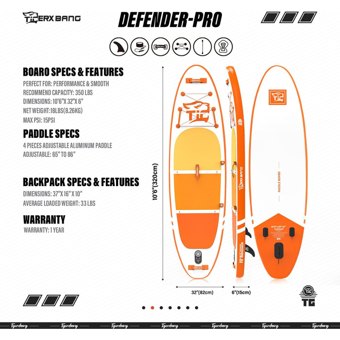 Надувний SUP-борд TIGERXBANG Defender Pro, 320 см, Orange
