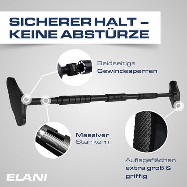 ELANI – Турнік для підтягувань на стіну, 115–140 см | Без свердління | З рівнем та надійним кріпленням | Для дому, залу та тренувань | Синій | 115-140 см