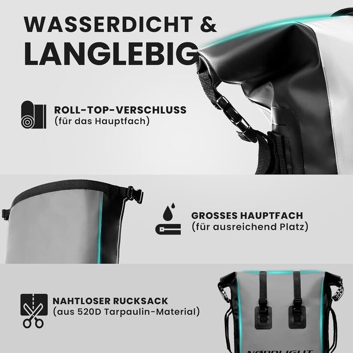 Водонепроникний рюкзак Nordlight Dry Bag 35л з Roll Top, для водного спорту, велосипеда, кур'єра, трекінгу, риболовлі - Сірий
